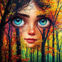 Freckled Gaze Through Autumn Branches