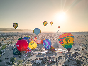 Desert Hot Air Balloon Festival At Sunrise