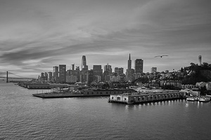 San Francisco Bay View Sunrise Skyline B&W