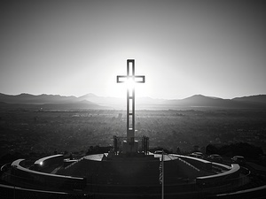 Sunrise Through The Cross Mt. Soledad La Jolla B&W