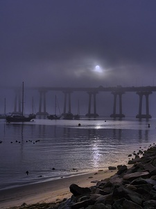 Coronado Bay Bridge Moonlight Sun