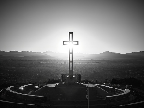 Sunrise Through The Cross Mt. Soledad La Jolla B&W Print