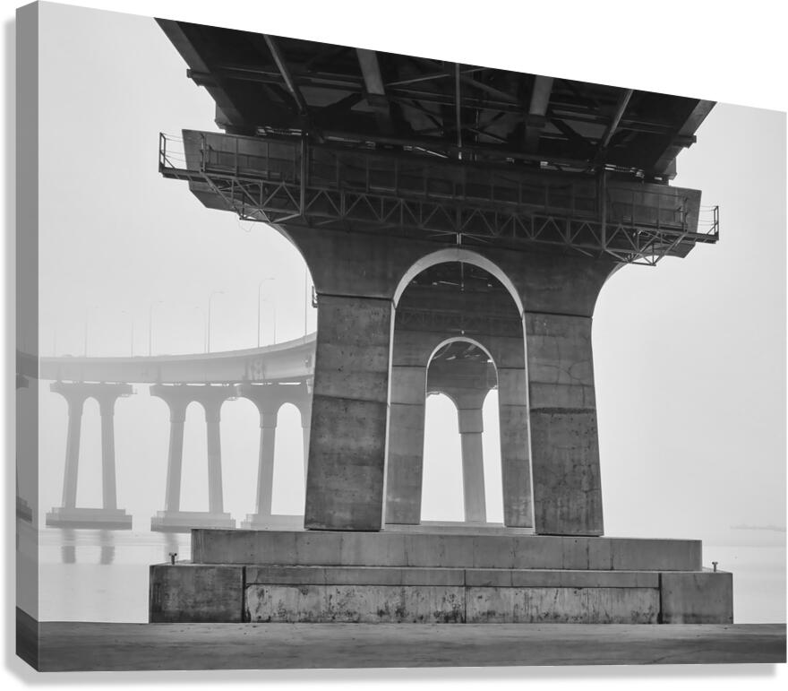 Coronado Bay Bridge Pylons Monochrome Canvas Print