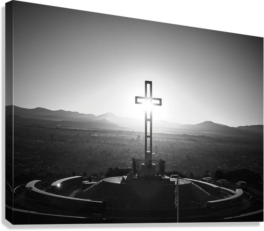 Sunrise Through The Cross Mt. Soledad La Jolla B&W Canvas Print