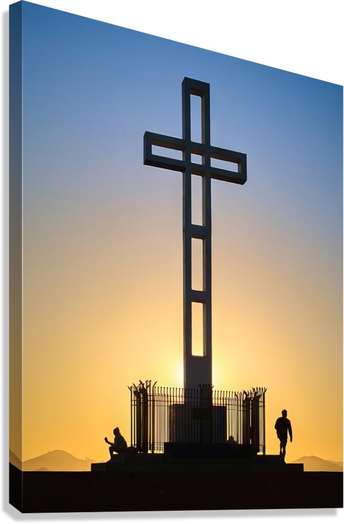 Mt Soledad Cross Silhouettes at Sunrise Canvas Print