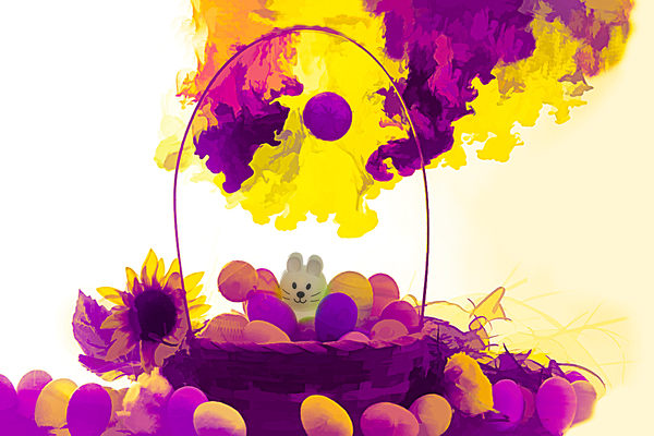 Artistic Easter basket white bunny in middle    paintography Print