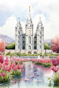 Salt Lake LDS temple in Spring