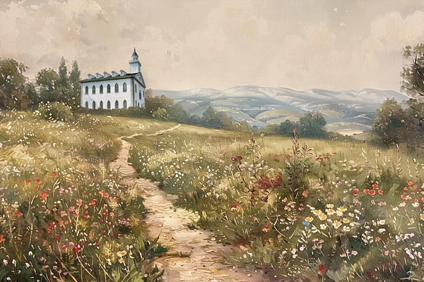 Kirtland Temple in wildflowers Print