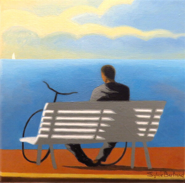 REVERIE DEVANT LA MER HOMME AU VELO - REVERIE IN FRONT OF THE SEA MAN WITH BICYCLE  Imprimer
