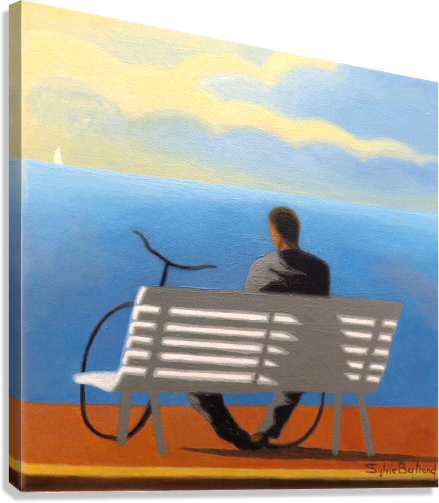 REVERIE DEVANT LA MER HOMME AU VELO - REVERIE IN FRONT OF THE SEA MAN WITH BICYCLE  Impression sur toile