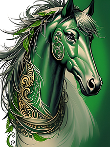green majestic horse art