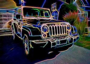 White Wrangler in My Driveway Neon