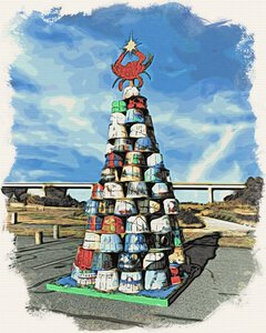 Crab Basket Christmas Tree in Watercolor