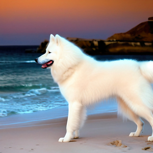 White Samoyed on the Beach