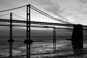 Frozen Waters Under the  Chesapeake Bay Bridge Monochrome