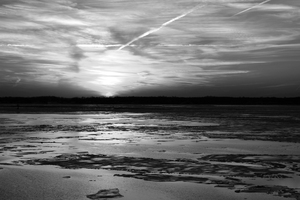 Frozen Chesapeake Bay Sunset in Black and White