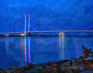 Full Moon Rising Under the Indian River Bridge Painterly
