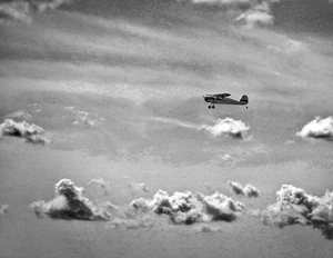Cessna 140 Departing Georgetown in Black and White