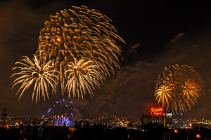 Gold Fireworks over Baltimore Harbor