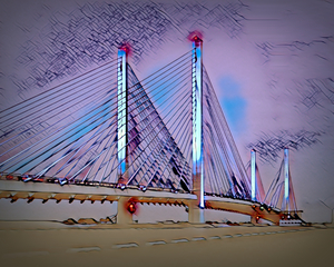 Indian River Bridge at Night Line Drawing 5326