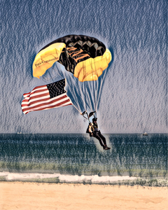 Patriotic Beach Landing Simulated Charcoal Sketch