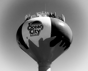 Ocean City Beach Ball Water Tower in Black and White