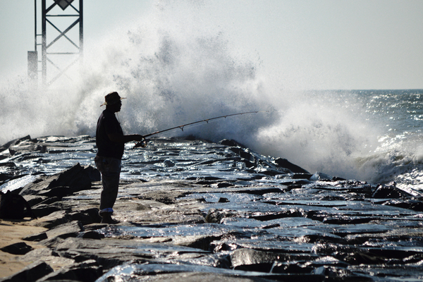 Dedicated Fisherman at the Ocean City Inlet Print