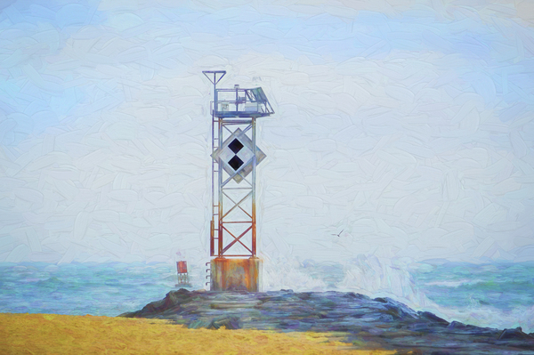 Ocean City Inlet Jetty Light Marker Impressionistic Print