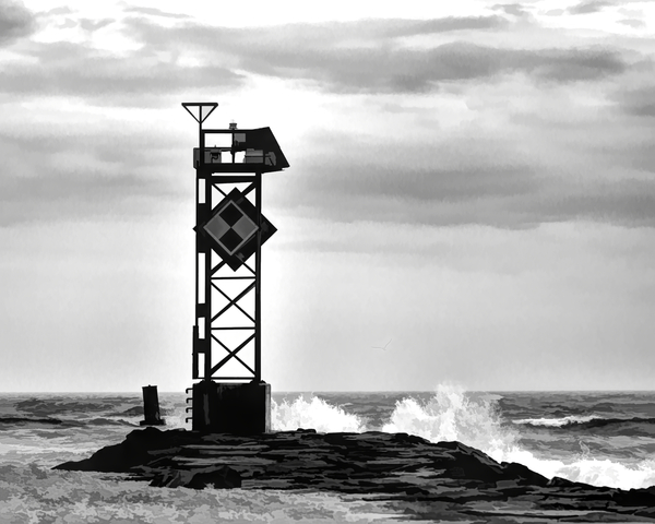 Ocean City Inlet Jetty in Black and White Print