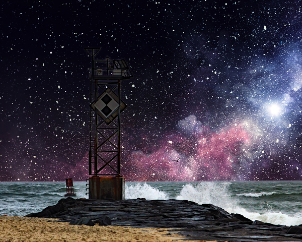Ocean City Inlet Jetty with Simulated Night Sky Print