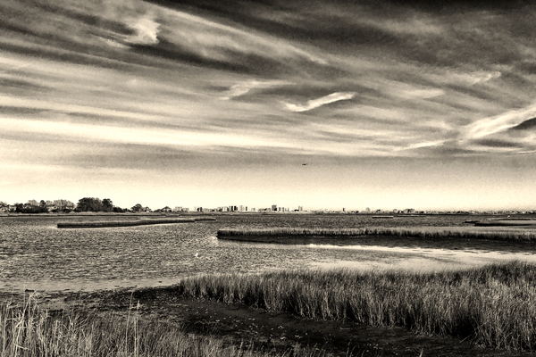 Ocean City Skyline Panorama in Black and White Print