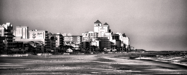 Ocean City Vacant Beach in Black and White Print