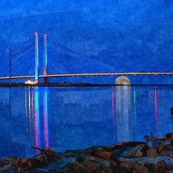 Full Moon Rising Under the Indian River Bridge Painterly