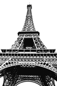 Eiffel Tower stands tall in striking black and white a timeless symbol of Paris charm.