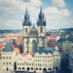 Prague old town square and Church of Our Lady before Tyn