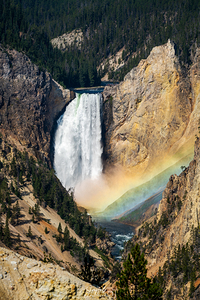 Yellowstone Lower Falls Wide Rainbow Mist