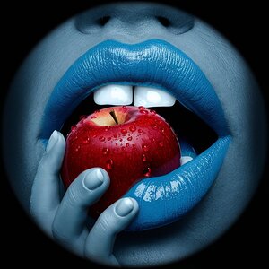Temptations Bite: Blue Lips and Red Apple