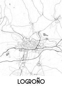The image showcases a detailed black and white map of Logrono Spain.