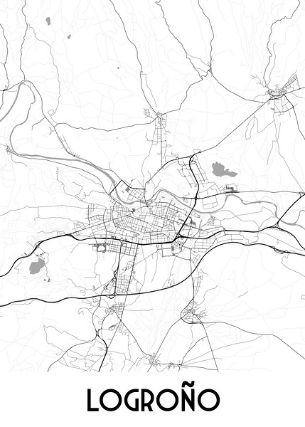 The image showcases a detailed black and white map of Logrono Spain. by SamKal