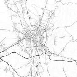 A detailed black and white map of the city of Leon Spain.