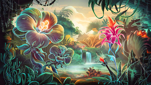 A Botanical illustrations showcasing exotic plants and flowers