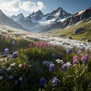 Alpine Meadow with Blooming Flowers amazing serene landscape