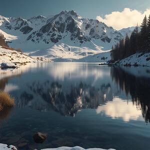 Calm Lake with Snowy Mountain Reflections amazing serene landscape