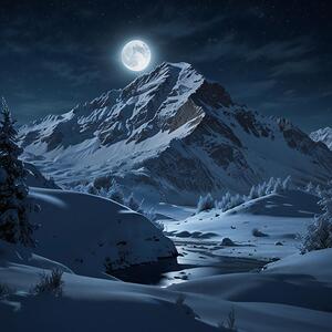 Moonlit Night Over Snow Capped Mountains amazing serene landscape