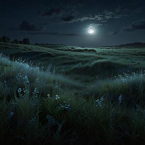 Moonlit Night Over a Calm Meadow amazing serene landscape