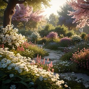 Peaceful Garden with Blooming Flowers amazing serene landscape