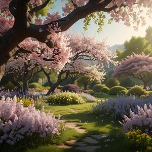 Peaceful Garden with Flowering Trees amazing serene landscape