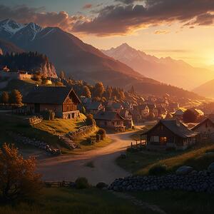 Quiet Mountain Village at Sunset amazing serene landscape