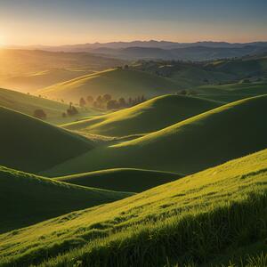 Sunrise Over Rolling Green Hills amazing serene landscape