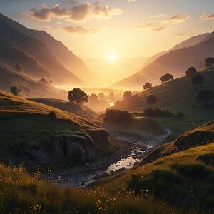 Sunrise Over a Peaceful Valley amazing serene landscape